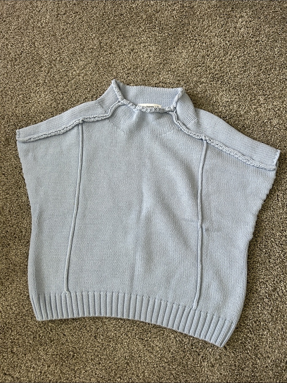 Women’s Light Blue Short-Sleeve Knit Turtleneck Sweater